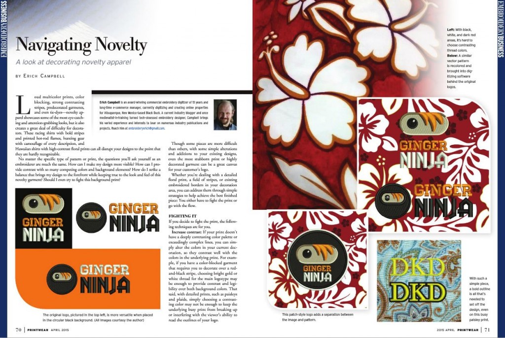 Navigating Novelty - Printwear - April '15 - Logo Embroidery on Loud Prints Explained