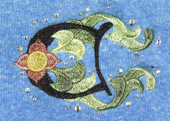 Acanthus Monogram Machine Embroidery by Erich Campbell with Metallic Threads and Twist Thread