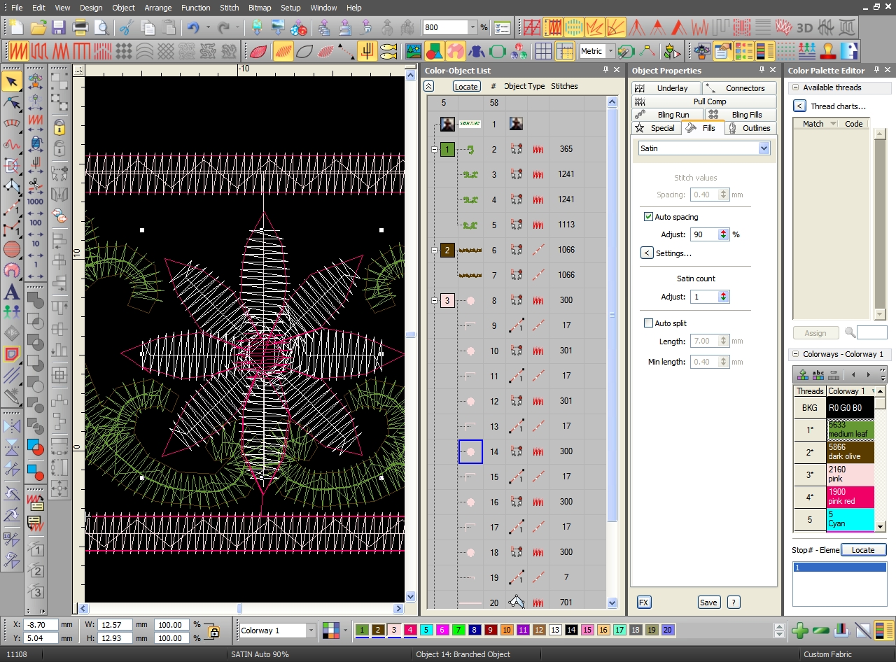 Screen capture of embroidery digitizing software with all the toolbars open.