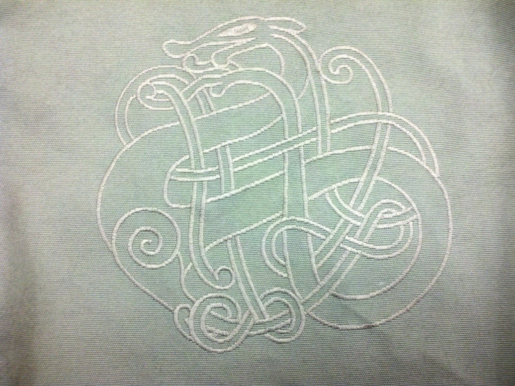 Viking Age Inspired design on tote bag by Erich Campbell showing texture and stitching