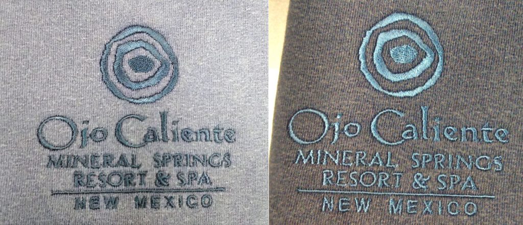 Embroidered single color samples for Ojo Caliente
