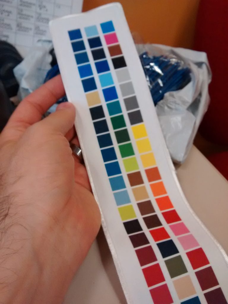  I created this testing swatch on a live example of a pre-made patch with a new sublimation ink formulation, creating a reference palette for future color matching purposes. This activity may have taken some time, but it paid off in sure color settings for my next sublimated patch order.
