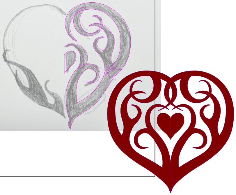 Original Sketch and Final Vector for the Tribal Heart by Erich Campbell