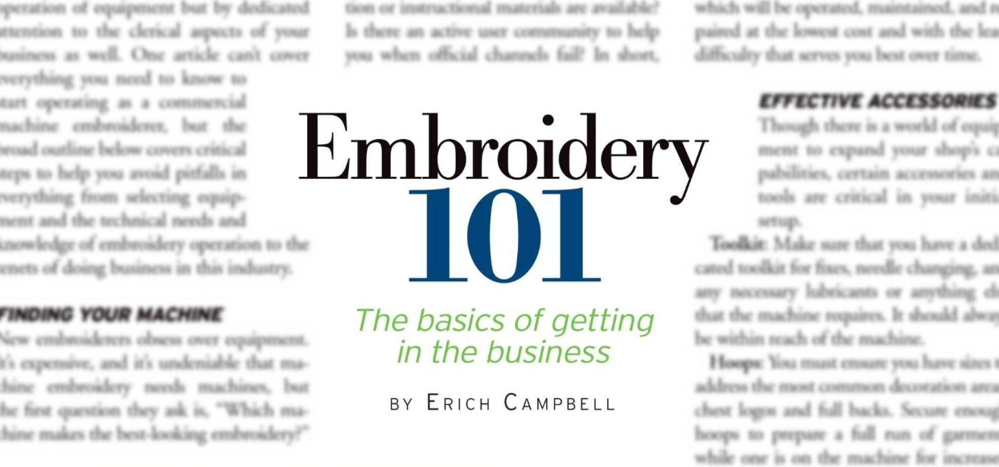 Embroidery 101 Article by Erich Campbell in Printwear Magazine